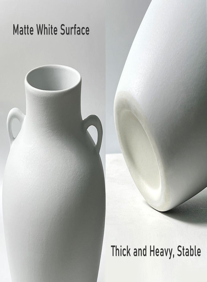 GeLive Matte White Ceramic Jar Vase with Dual Handles, Handmade 10 Inch Waterproof Rustic Farmhouse Pitcher Vase for Table Centerpiece, Flower Arrangement Home Decor - Image 2